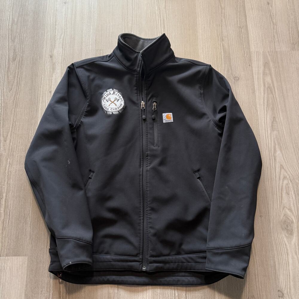 Men's Carhartt Black Fleece Lined Zip Up Soft Shell Work Wind Jacket Sz Medium